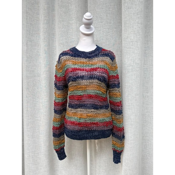 1990 Odyssey multicolor horizontal stripe knitted crewneck sweater - Picture 1 of 9